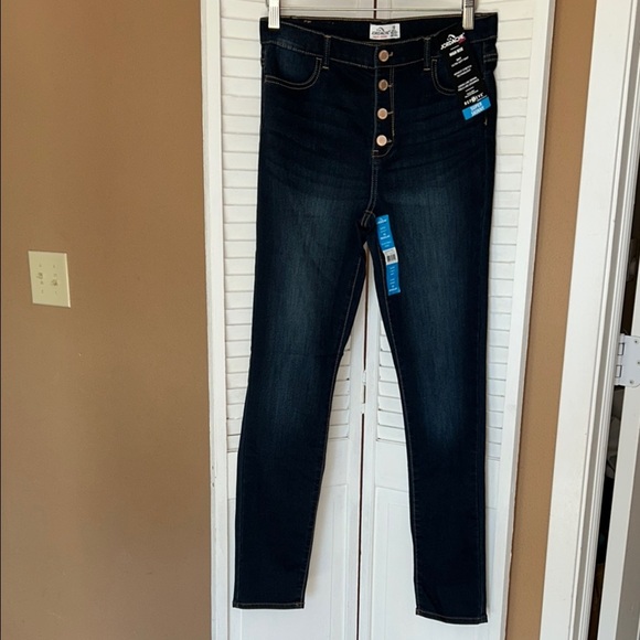 Girls Size 18 Super Skinny Stretch High Rise Dark blue Jeans NWT snap front - Picture 6 of 10